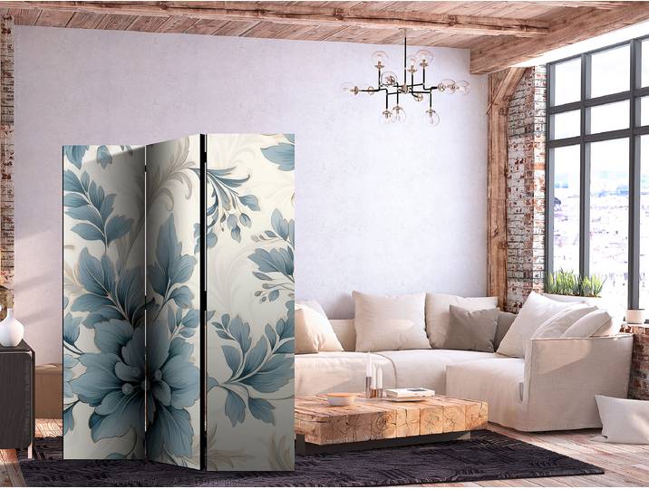 Paravent Turquoise Flower Retro 2-seitig Andere Blau/Weiß 135 x 172cm