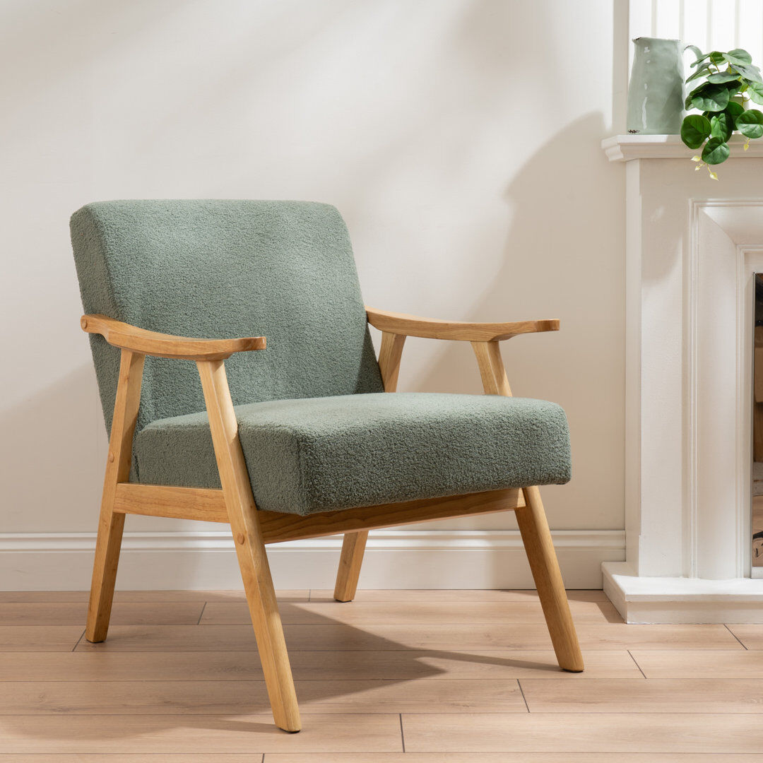 George Oliver Boucle Accent Chair (Flat Arms) Green 80cm H X 67cm W X 75cm D