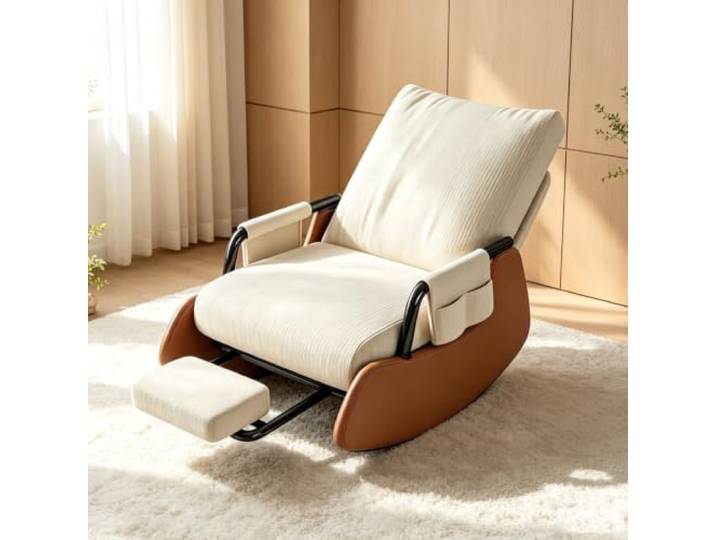 LCNDKF Schaukelsessel Modern mit Praktischer Seitentasche Bequemer Schaukelsessel mit 60cm breiter Sitzfläche und platzsparender Beinauflage fürs Wohnzimmer.