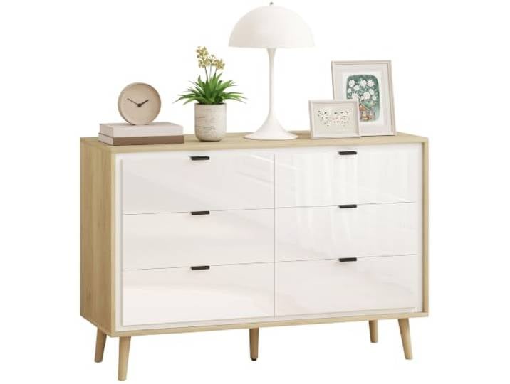 HOMCOM Kommode, Aufbewahrungsschrank mit 6 Schubladen, Hochglanz Weiß Moderne Kommode, 5 Beine, für Schlafzimmer, Wohnzimmer