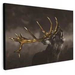 LEINWANDBILD Rotwild - Schwarz - Gold Wanddeko 90x60 cm
