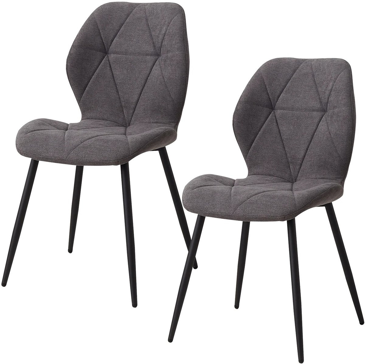 Questyr Set van 2 moderne eetkamerstoelen - Donker Grijs - Gestoffeerd gewatteerd linnen