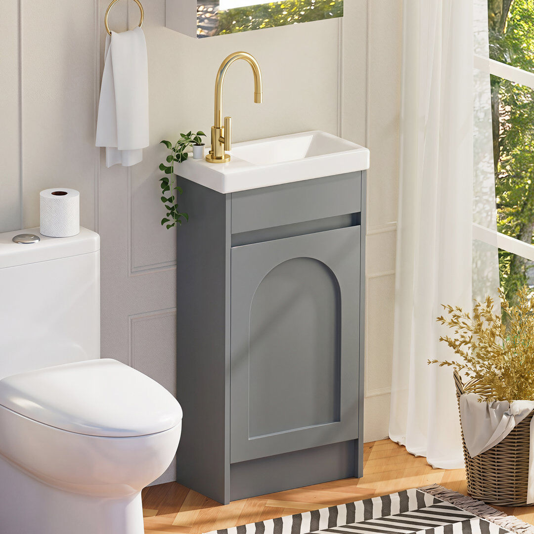 17 Stories Aishwarya 60 W cm Free-Standing Under-Sink Bathroom Cabinet with U-Shaped Cutout Grey 21mm W