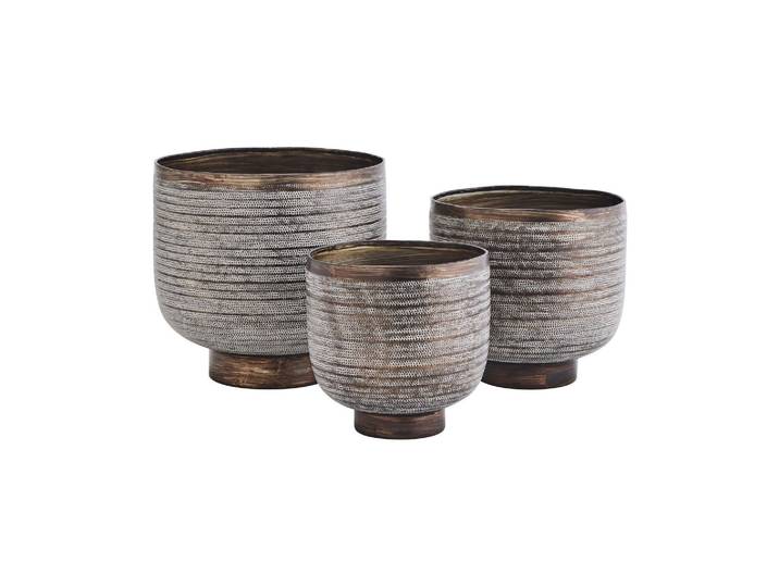 Lot de 3 cache-pots en aluminium martelé gris cuivré Tog