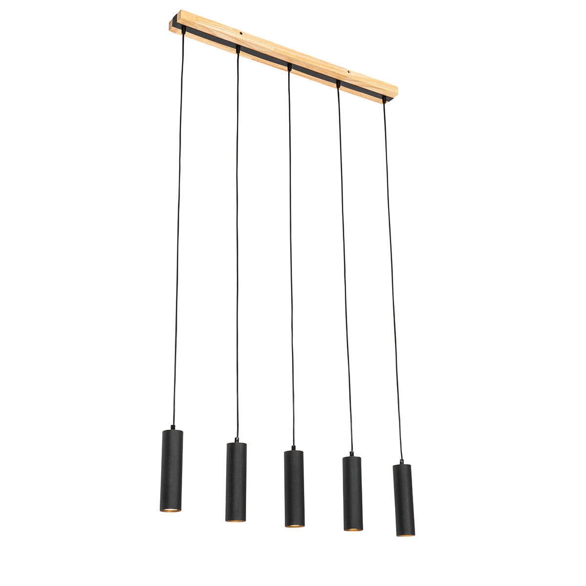 Qazqa Moderne hanglamp Jeana - Zwart en Hout - 5-lichts - Dimbaar