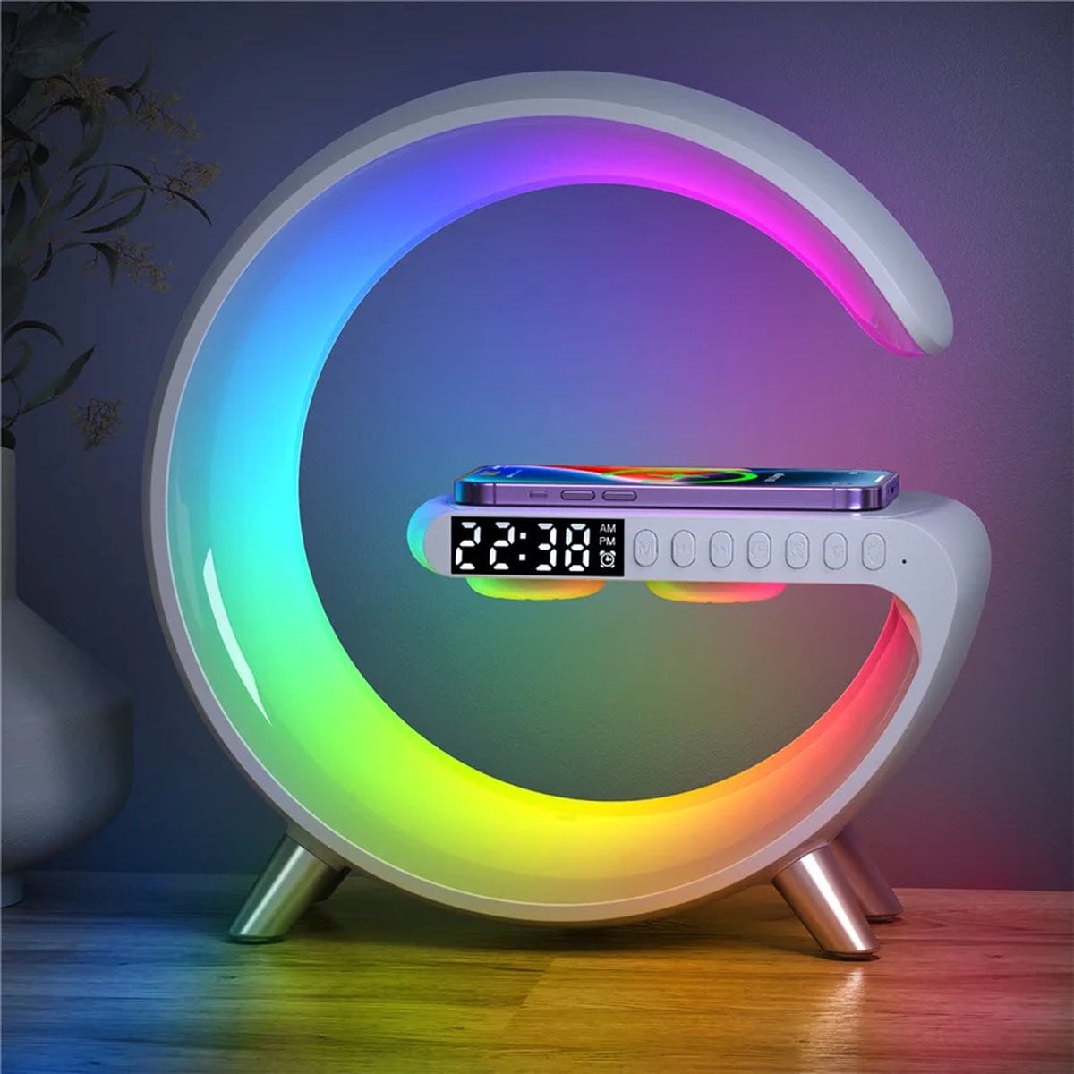 Smart Wake-up Light met RGB LED, Digitale Wekker en Draadloze Oplader, Wit