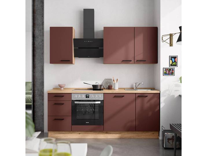 Küchenzeile High-Line Easytouch Kombi B 210cm Ausrichtung links Rot/Dunkelrot ohne Elektrogeräte