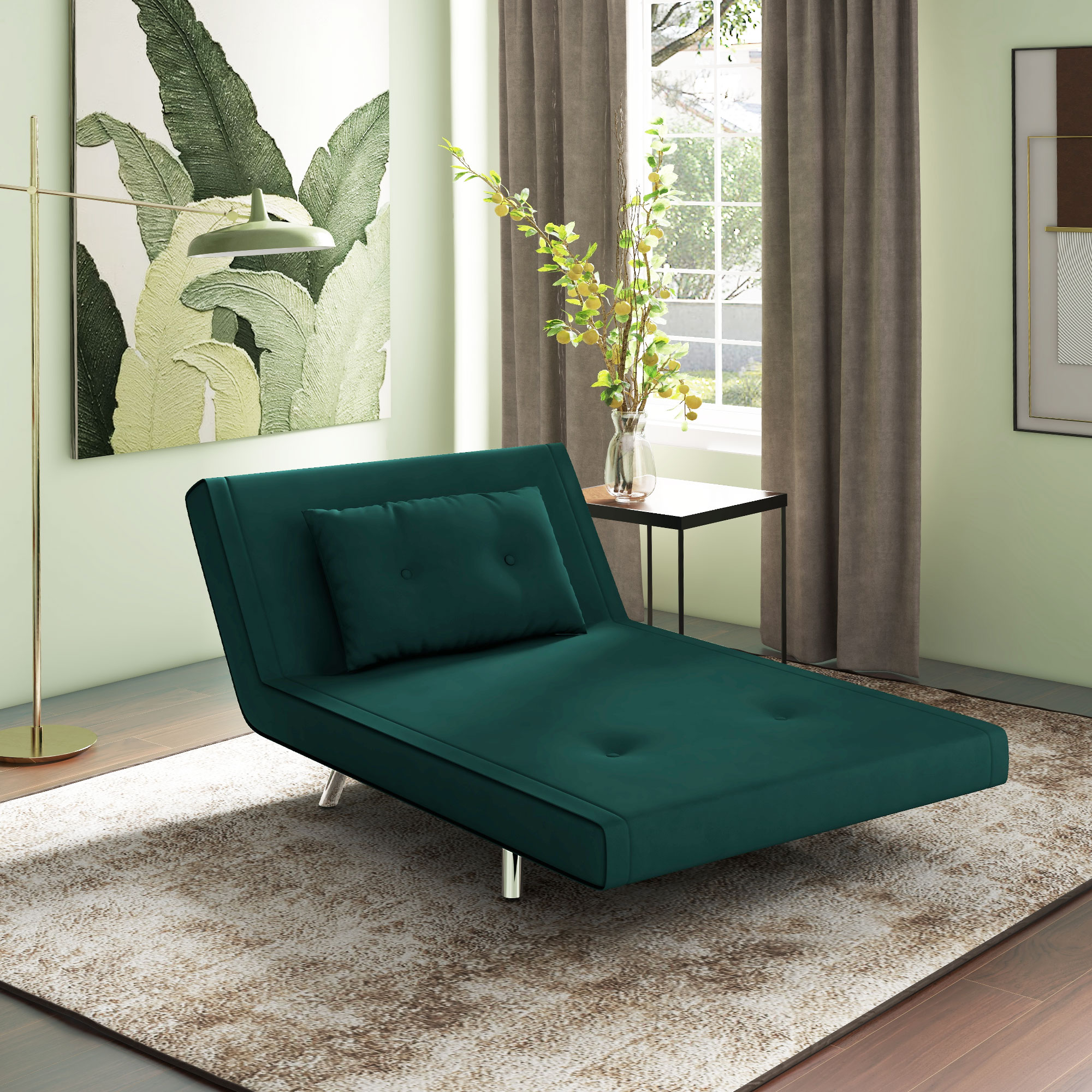 Homcom Poltrona Letto Singolo Salvaspazio in Tessuto Vellutato Reclinabile in 5 Posizioni con Cuscino Extra, Verde Scuro   Aosom Italy