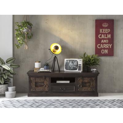 Lowboard SIT "Liberec aus recyceltem Altholz mit Schnitzereien – 2 Türen", braun, B:150cm H:50cm T:45cm, Massivholz, Sideboards, Lowboard, 2 Türen, 1 Schublade & 1 offenes Fach für vielseitigen Stauraum