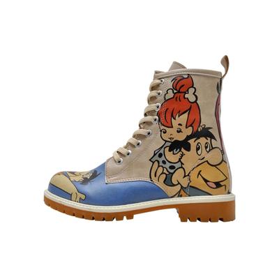 Schnürboots DOGO "Wb Longe Boots Schnürstiefel Family Rocks Damen Stiefeletten", Damen, Gr. 37, Normalschaft, blau (blau, beige), Lederimitat, Schuhe Schnürboots, Handgefertigt