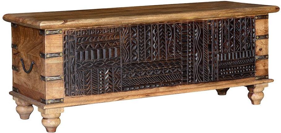 Pharao24.de Holztruhe Truhe aus Mangobaum Massivholz mit Metallgriffen