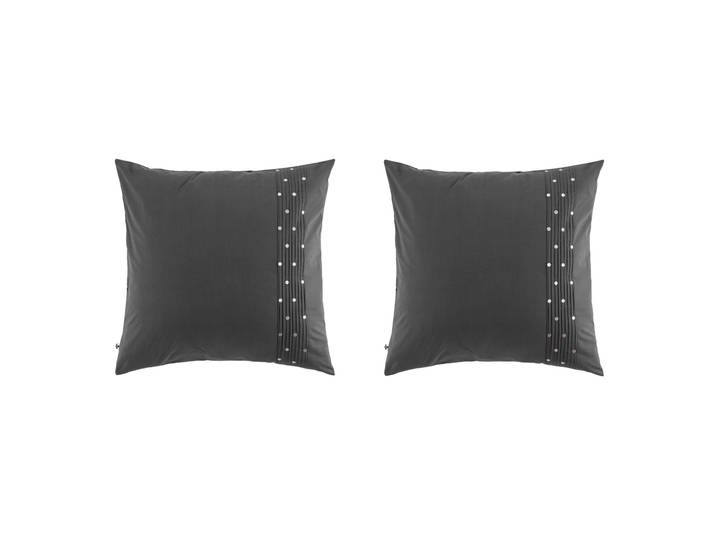Lot de 2 taies d'oreiller brodées plis religieuses anthracite 63x63 cm