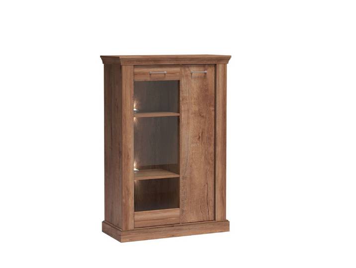 Masseno Vitrinenschrank DESIO 140,5 x 97 cm Modern Wohnzimmer Vitrine mit Tür Braun