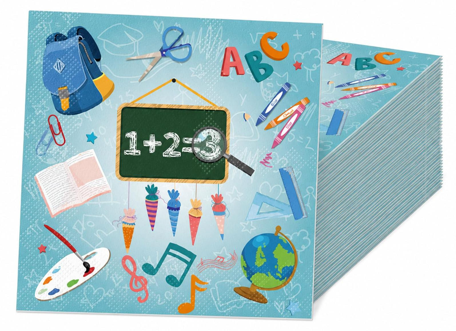 Solidchoice 48 stuks servetten voor de schoolstart en feestelijke tafeldecoratie