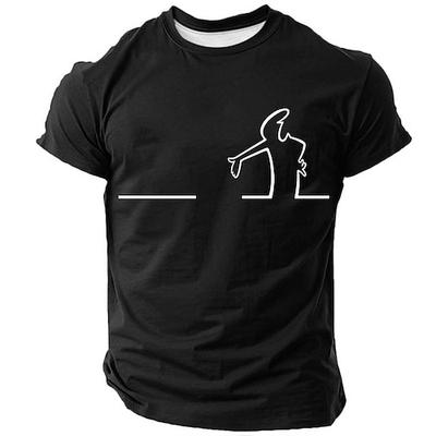 Herren La Linea Cartoon Grafik T-Shirt Lustiges minimalistisches Popkultur Kurzarm Schwarz