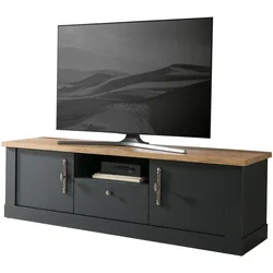 TV-LOWBOARD grau, Eiche Wotan, Landhaus 158 cm, TV Unterteil mit Soft-Close