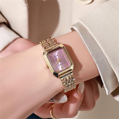 Youfap Market Luxury Ladies Quartz Wristwatches, Women's Fashion Square Watches, Gold Alloy Strap Female Roman Scale Clock gold pink