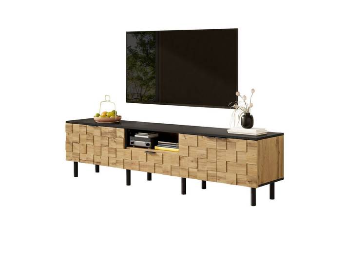 Welltin TV-Schrank Fernsehschrank mit Mosaik-Türen & offenem Fach 170x35x44,5 cm, Mosaik-Türen, 2 Türen + Schublade + offenes Fach