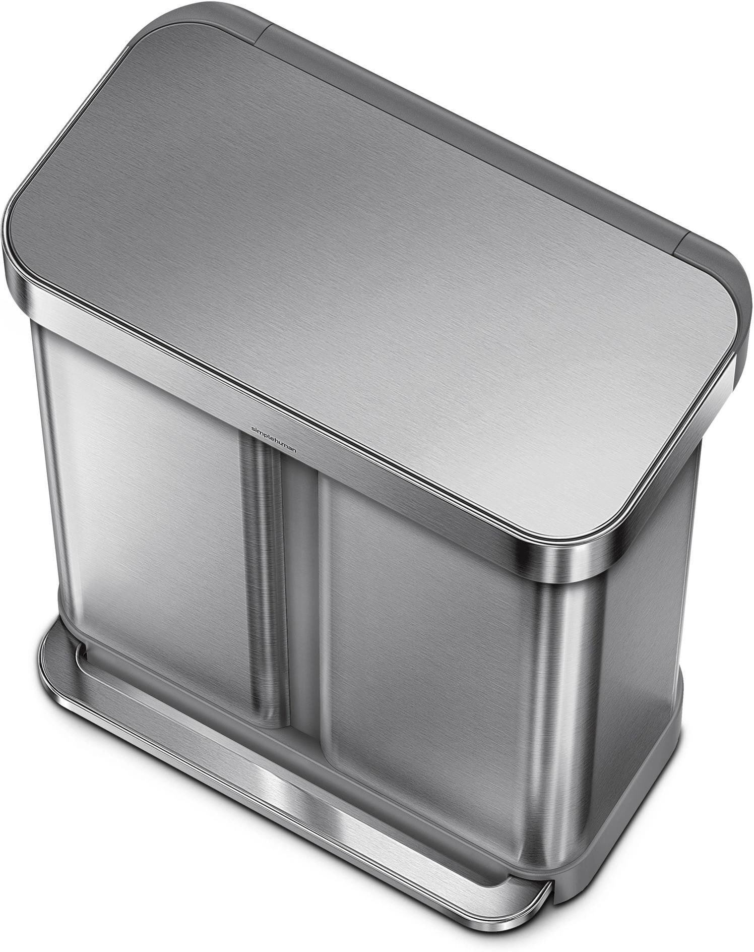 Mülleimer SIMPLEHUMAN "Doppelkammer 58 l", silber (silberfarben), B:55,88cm H:65,53cm T:36,07cm, Edelstahl, Mülleimer, Mülleimer silberfarben B/H/T: 55,88cm x 65,53cm x 36,07cm, 58 l