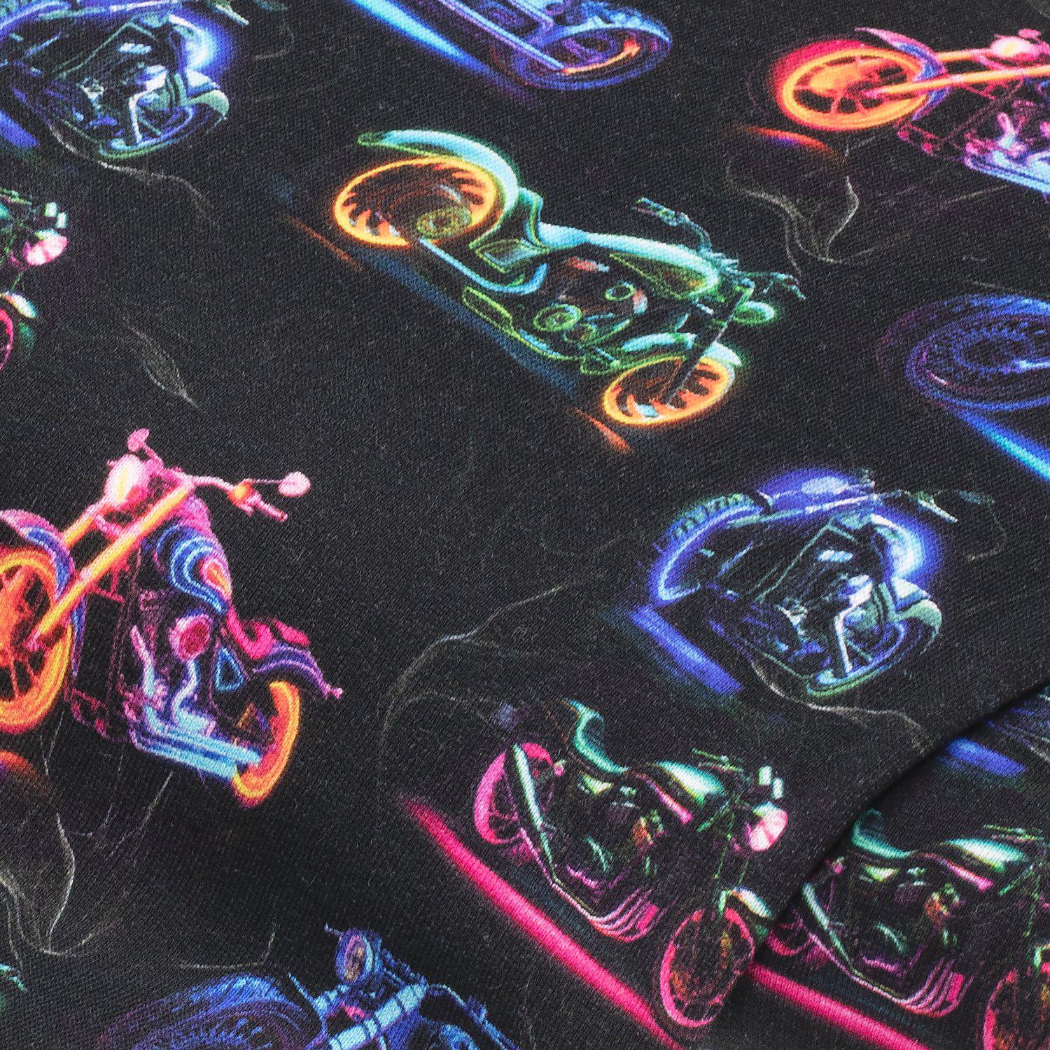 Digitaldruck-Sweat "Motorrad", schwarz/neon