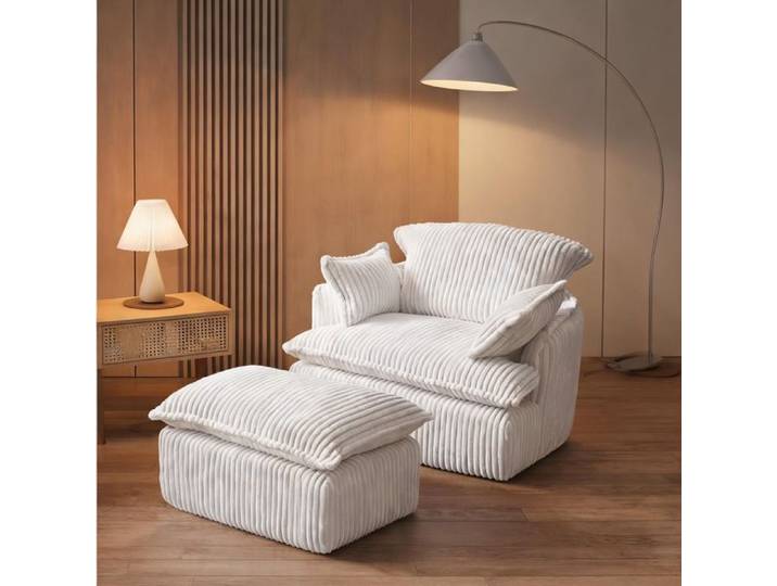 1 place Fauteuil canapé fixe compressé style contemporain vintage linen beige adapté aux petits espaces