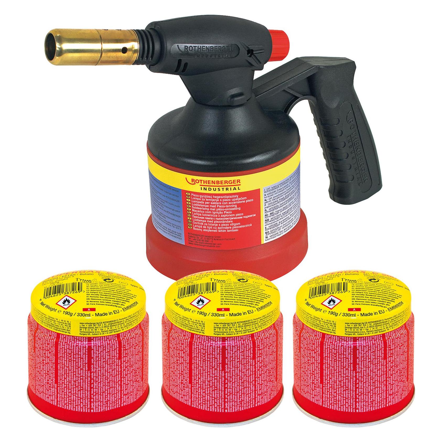 Rothenberger Industrial RoFlame Premium Lötlampe mit Piezo-Zündung 1.800 °C inkl. 3x C200 Kartusche (Lötlampe) (1500004632)