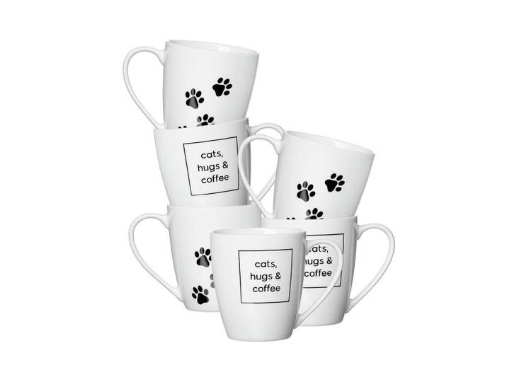Ritzenhoff Breker Kaffeebecher Mika Cat weiß 360 ml 6er Set, Weiß, Keramik, Rund, Geschirr, Tassen, Kaffeebecher