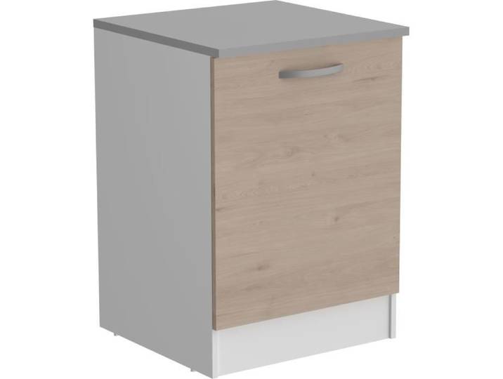 OSLO Meuble Bas 1 porte + plan - Décor Chêne Jackson - L 60 x P 60 x H 86 cm