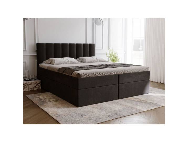Lit complet - avec matelas - lit adulte - velours - noir - Mocca 180x200