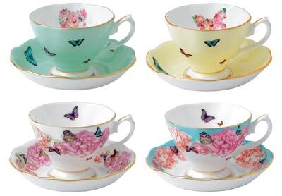 Royal Albert Miranda Kerr Friendship Teacup & Saucer 8 Piece Set Blessings, Gratitude, Joy & Devotion