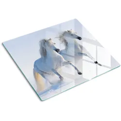 GLASPLATTE 60x52 cm Zwei Pferde Schnee