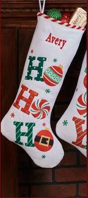Season's Designs Happy Holidays Ho Ho Ho Stocking White , White