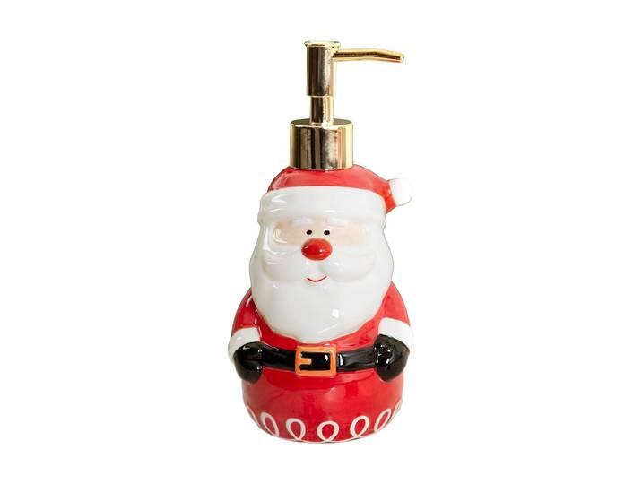 Seifenspender DIAQUA Santa Claus 390 ml, Rot/Schwarz/Weiss , rot (rot, schwarz, weiß), B:10cm H:20cm T:10cm, Keramik, Dosierspender, Seifenspender
