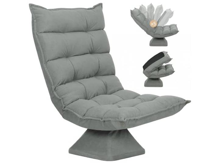 HOMCOM Bodenstuhl 360° Drehbar Bodensessel aus Mikrofasergewebe Hellgrau Mit Verstellbarer Rückenlehne, Relaxsessel, Meditationsstuhl, Lazy Sofa, für Fernsehen, Gaming, Lesen