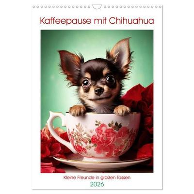 Kaffeepause mit Chihuahua - Kleine Freunde in großen Tassen (Wandkalender 2026 DIN A3 hoch), CALVENDO Monatskalender