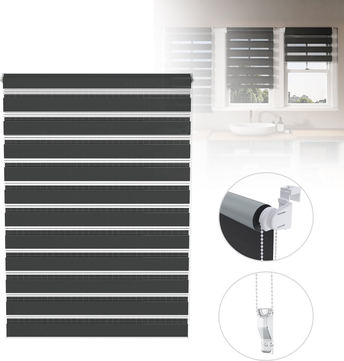 Merkloos Day & Night Zebra Rolgordijn voor volwassenen