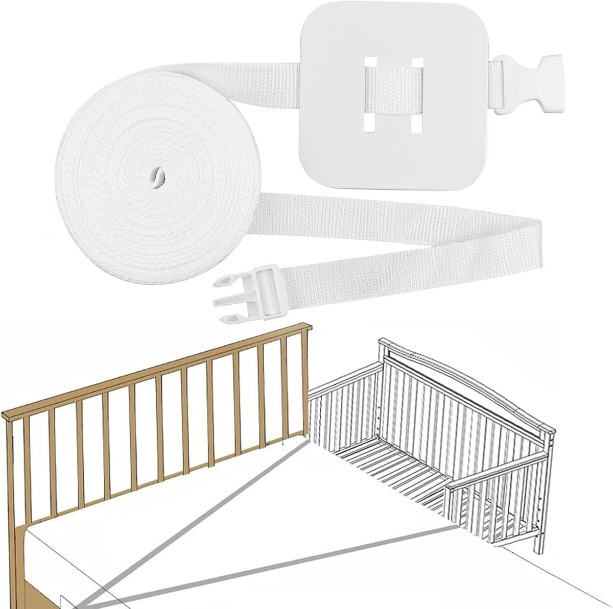 Wit bevestigingsriem voor babybed, bijzetbed of boxspringbed
