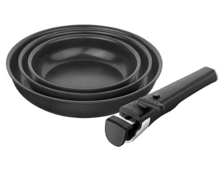 ZWILLING Unlock Bratpfannenset 4-teilig, Keramik-Antihaftbeschichtung Abnehmbarer Griff, Alle Herdarten, Induktion, Aluminium, Optimal für kleine Küchen & zum Campen