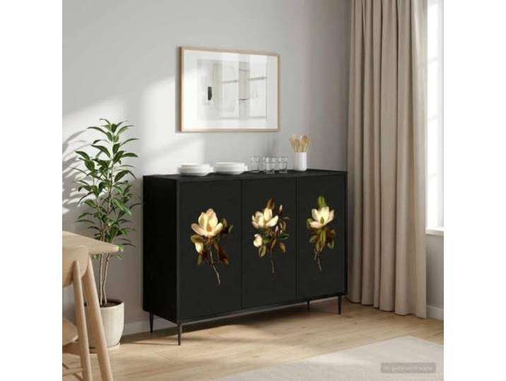Jkghdrt Sideboard Bremen Schwarz Eichen-Optik 102x33x76 cm Holzwerkstoff Schlankes Design, viel Stauraum, erhöhte Füße, pflegeleichte Oberfläche, robuste Konstruktion