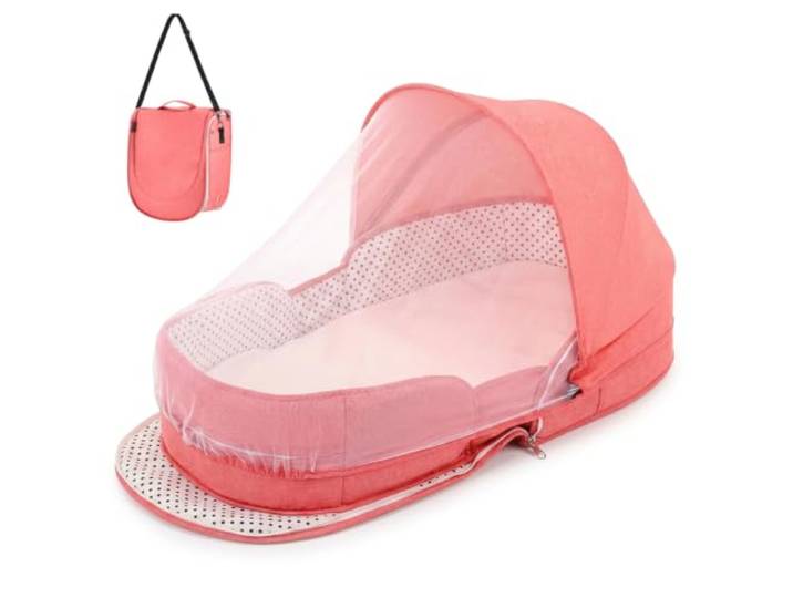 Ameble Tragbare, Faltbare Reisewiege für Babys von 0 bis 6 Monaten, mit Baldachin und Moskitonetz, leichtes Schlafbett für Neugeborene für Auto, Camping, Zuhause, Reiseutensilien, Stil 2