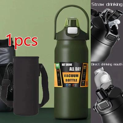 Uplifted Goods Stainless Steel Vacuum Bottle Portable Insulated Tumbler green With Cup Bag 1200ml