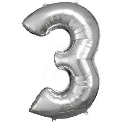 AMSC BALLON 3 SI - AMSCAN Folienballon Zahl 3 silber