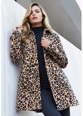 Plus Size Women's Plus Size Button Up Fleece Jacket by Roaman's in Khaki Graphic Spots (Size M)