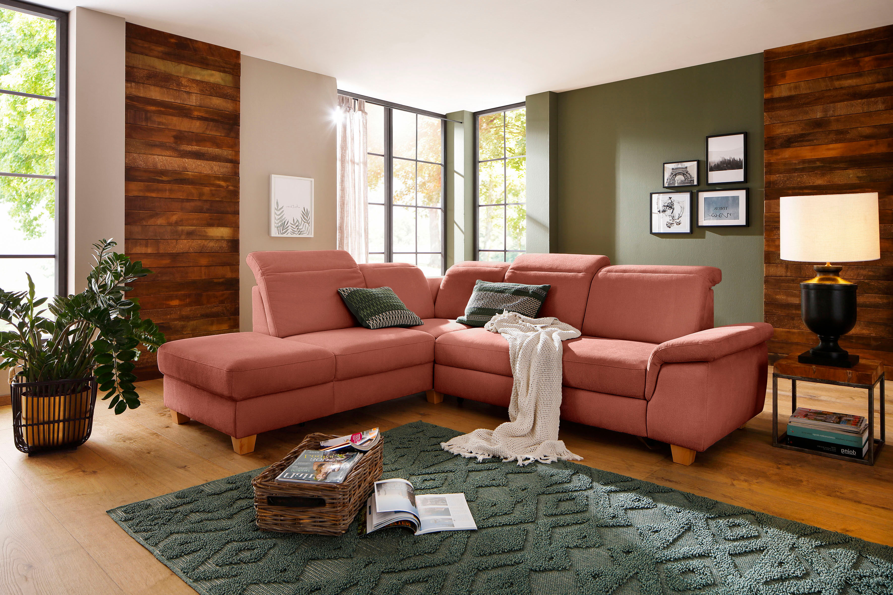 Ecksofa HOME AFFAIRE "Dalia L-Form", orange (terra), B:256cm T:221cm, Luxus-Microfaser Florence (100% Polyester);Luxus-Microfaser weich (90% Polyester, 10% Polyamid);Webstoff (100% Polyester), Sofas, Ecksofa, mit Federkernpolsterung, wahlweise mit Schlaff