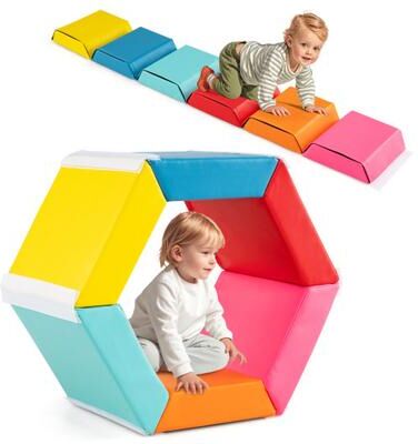 Costway Hexagon Kids Ball Pit Foam Climbing Exercise Mat with Detachable PU Covers-Multicolor