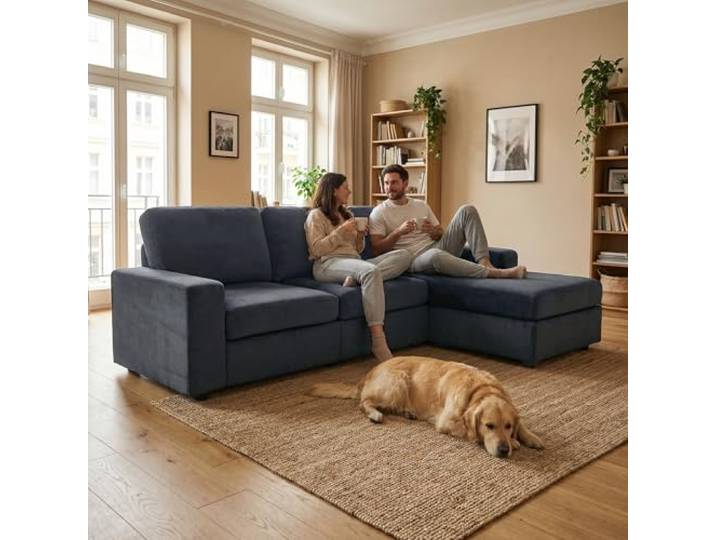 Ball & Cast Ecksofa Klein mit Stauraum, Moderne L-förmige und Umkehrbare Couch für Wohnzimmer, Schlafzimmer & Wohnung, Dunkelgrau
