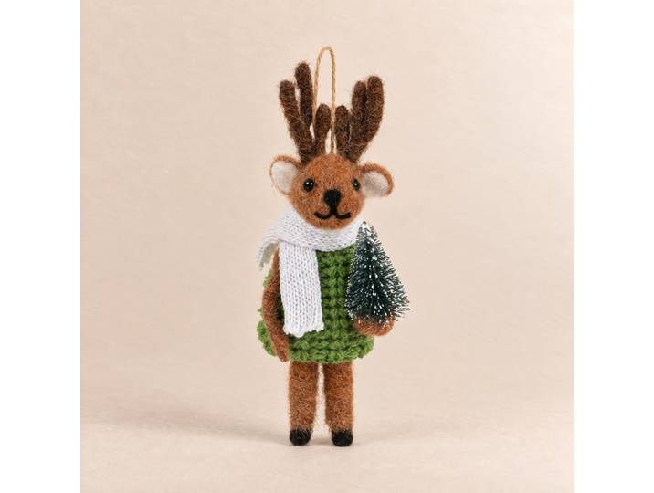 Weihnachtsschmuck, Hirsch aus brauner und grüner Jute