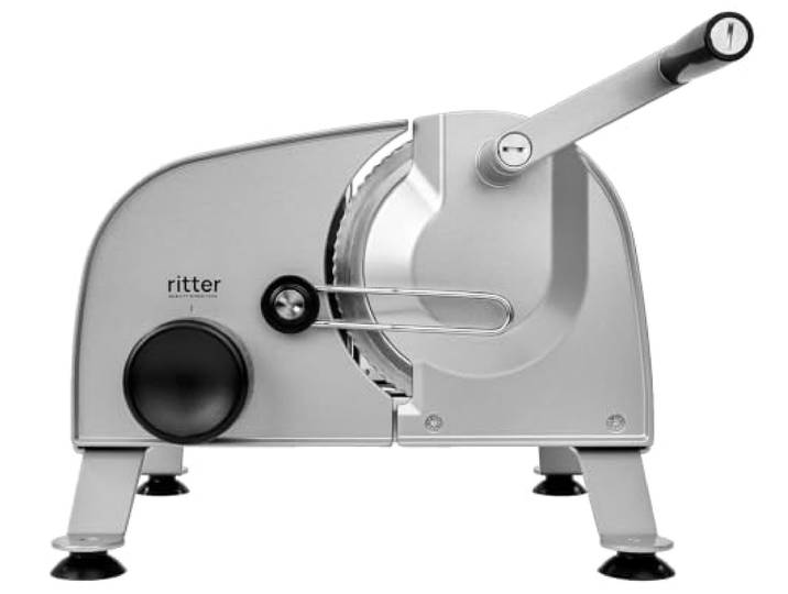 ritter manus 3 Manueller Allesschneider & Brotschneidemaschine aus Vollmetall, Made in Germany, Silbermetallic