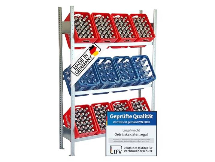 Lagerknecht Getränkekistenregal 12 Kisten 130 cm Made in Germany professionelle Ordnung für Kisten; Regal für Getränkekisten, Getränkeregal, Wasserkistenregal, Bierkistenregal