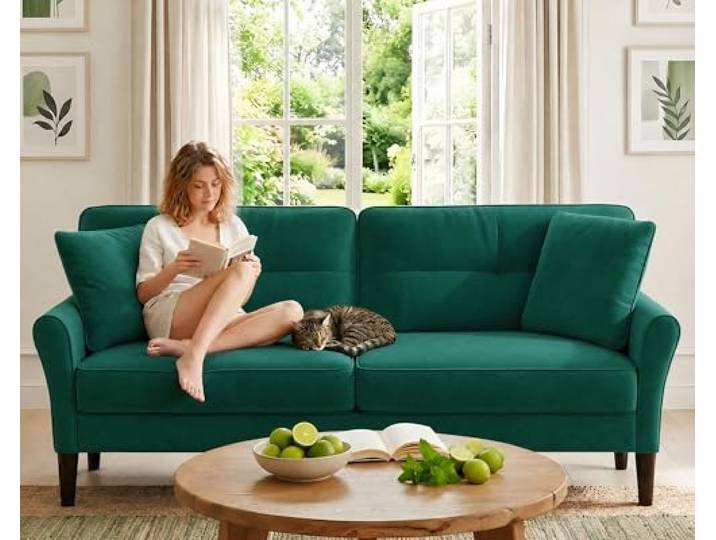 Domusensus 3 Sitzer Sofa Klein, 175 cm Kleines Sofa 3 Sitzer, Bequemes Kleines Sofas für Jugendzimmer, 3 Minuten Schnelle Montage ohne Werkzeug, Modernes Couch Klein für Wohnung oder Büro, Grün